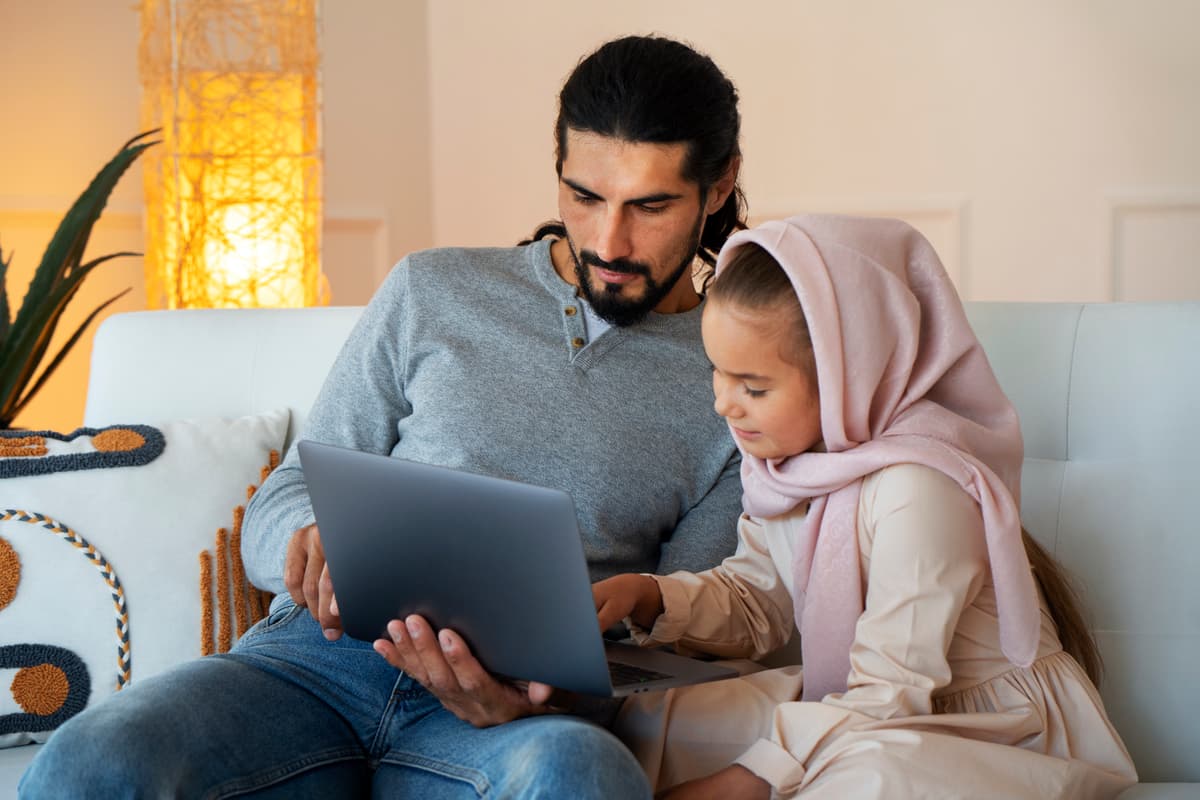 Student learning Quran online at home